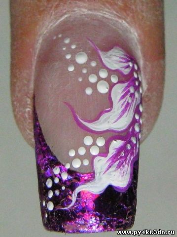 Дизайн гелевых ногтей пошагово Пурпурные цветы.